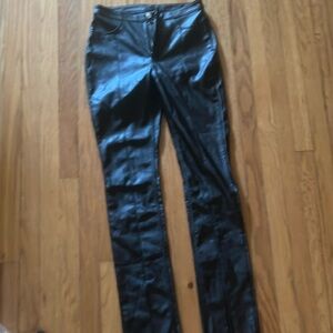 HM black faux leather pants, split hem, Sz 8